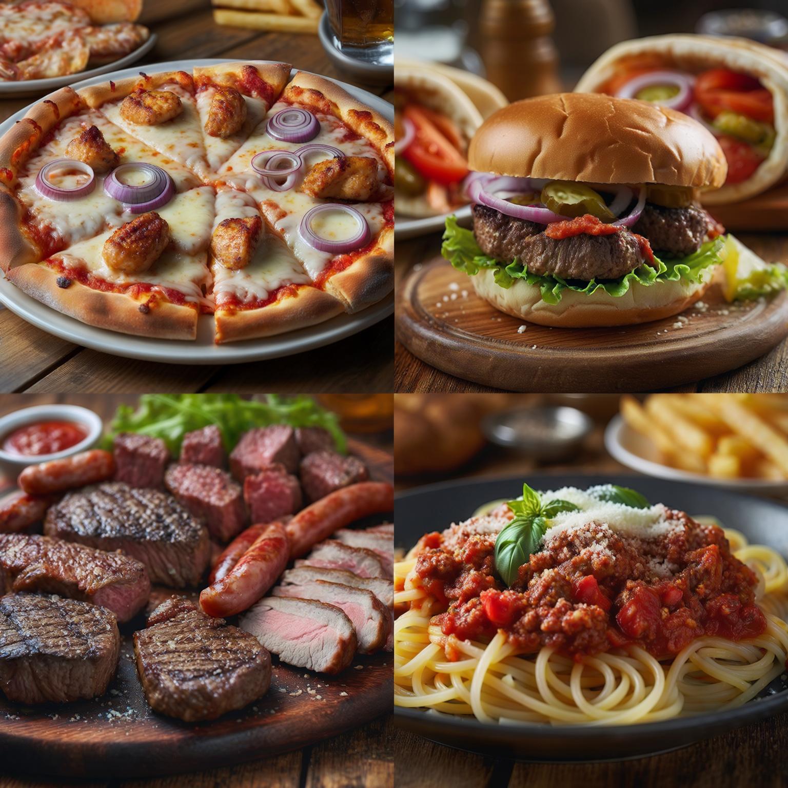 Burgers, Pizzas, Various Specialties